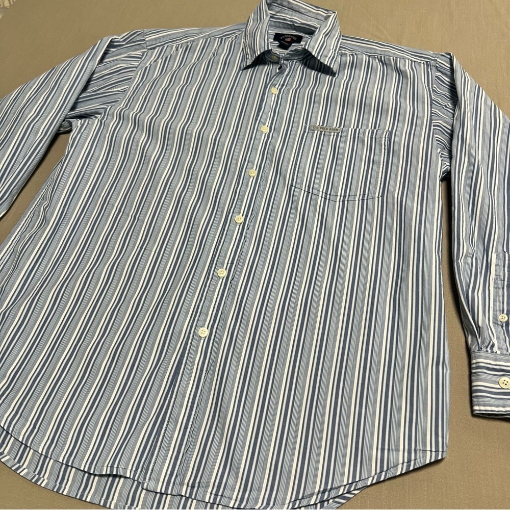 U.S. Polo Assn. Men’s Medium Blue White Striped Button Down Shirt Classic Oxford - Picture 6 of 14
